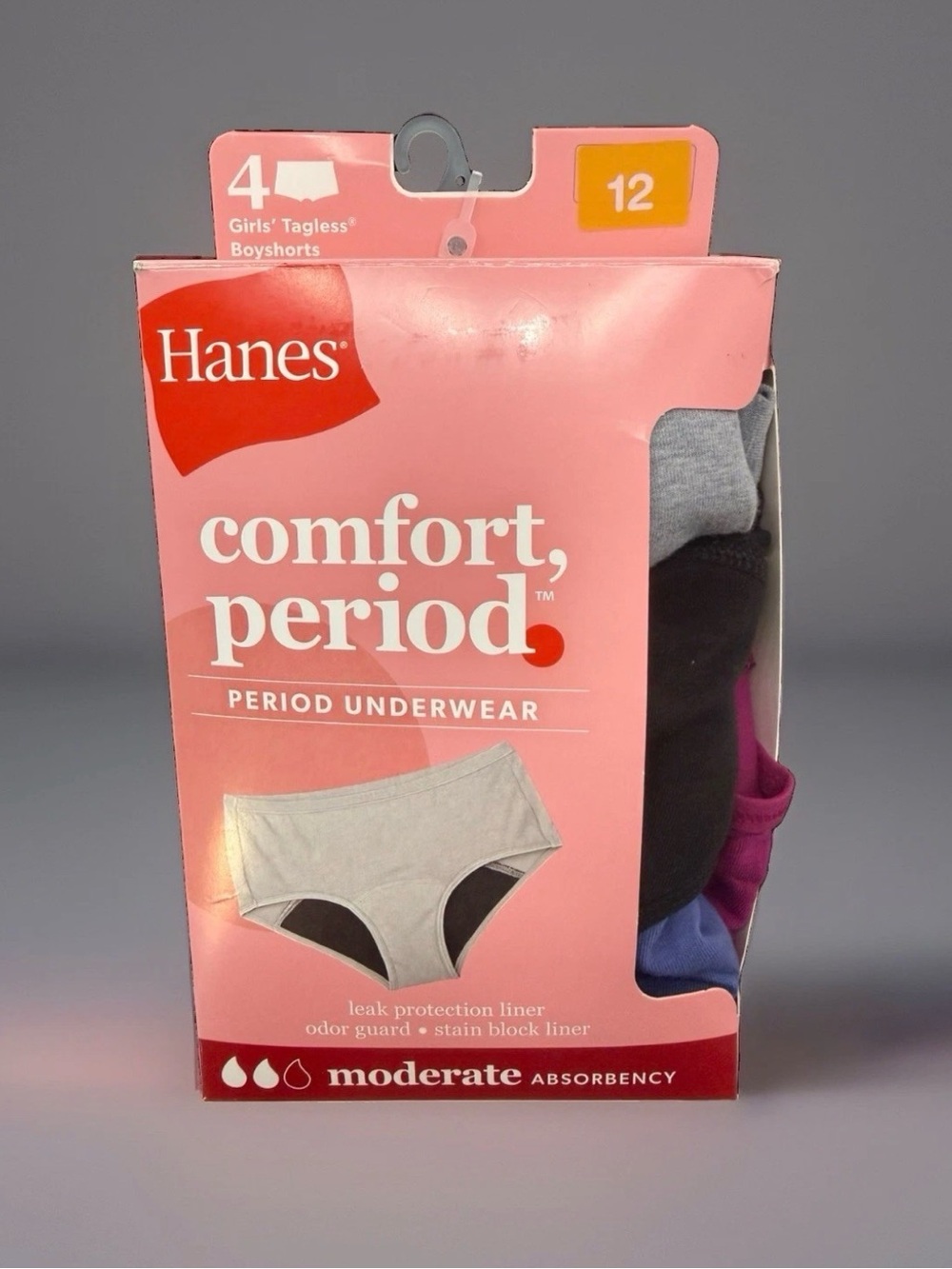 Hanes Girls' Tagless Boyshort Period Underwear Protective Panties Briefs Teen 12